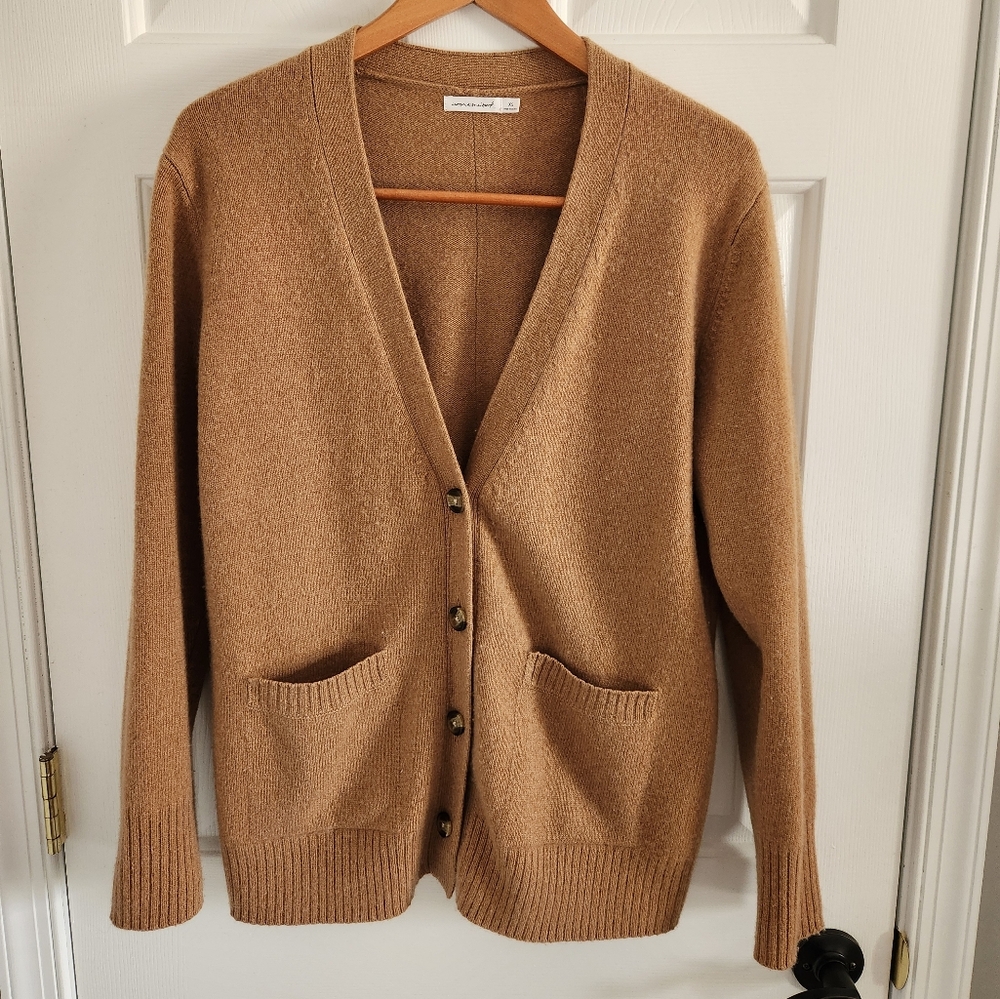Unsubscribed 100% Cashmere Oversized Boyfriend Camel Cardigan with Pockets